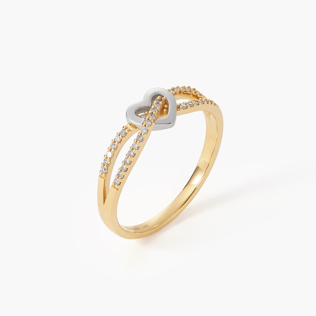Heart Split Shank With Diamonds Promise Ring In 14k Yellow Gold Over