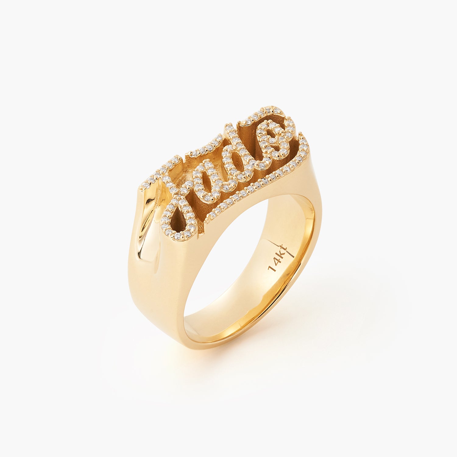 14K Yellow Gold Man Diamond 3D Name Ring