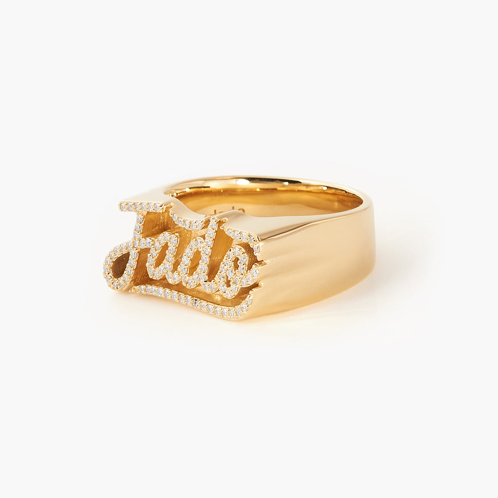 14K Yellow Gold Man Diamond 3D Name Ring