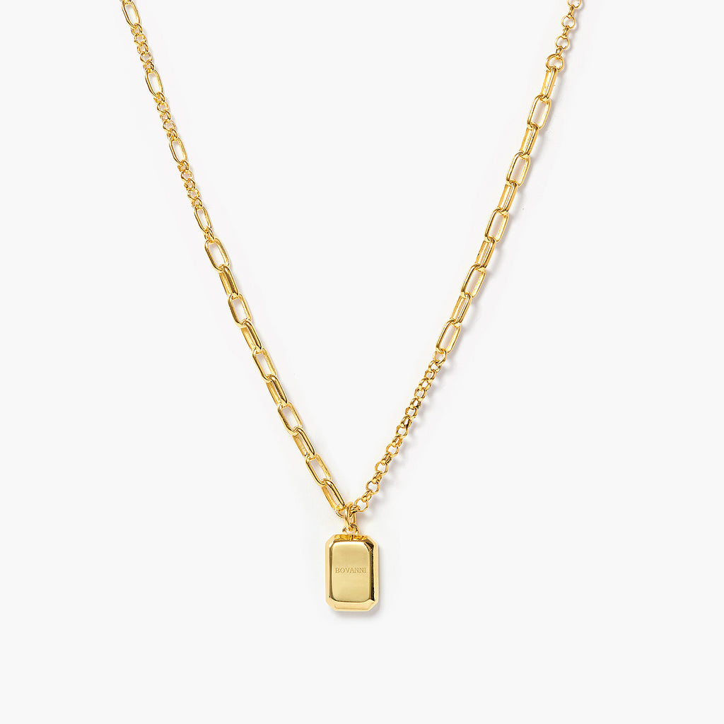 Rectangular Engrave Hollow Bevel Pendant Chain Necklace