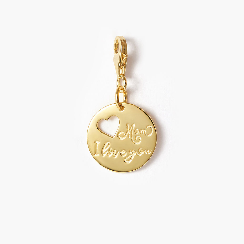 Mom Love Heart in Disc Charm Pendant