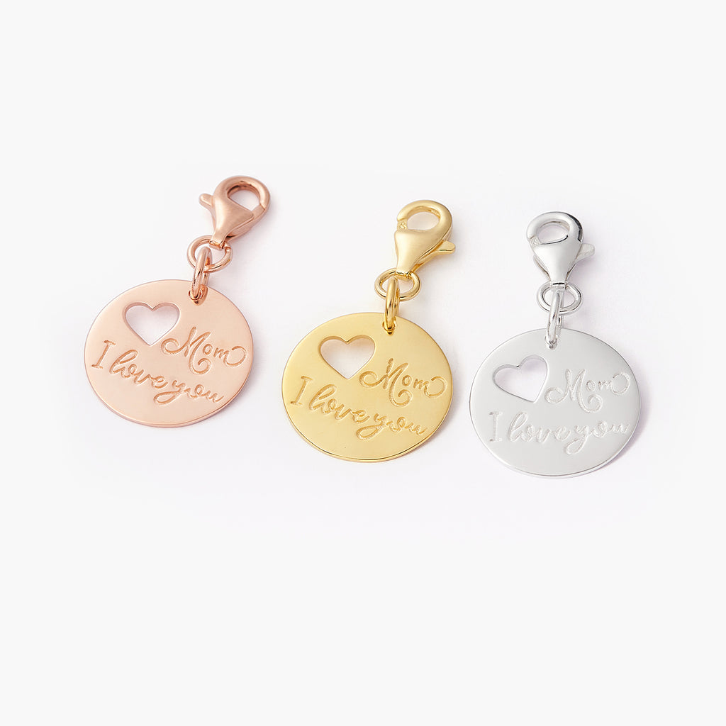 Mom Love Heart in Disc Charm Pendant